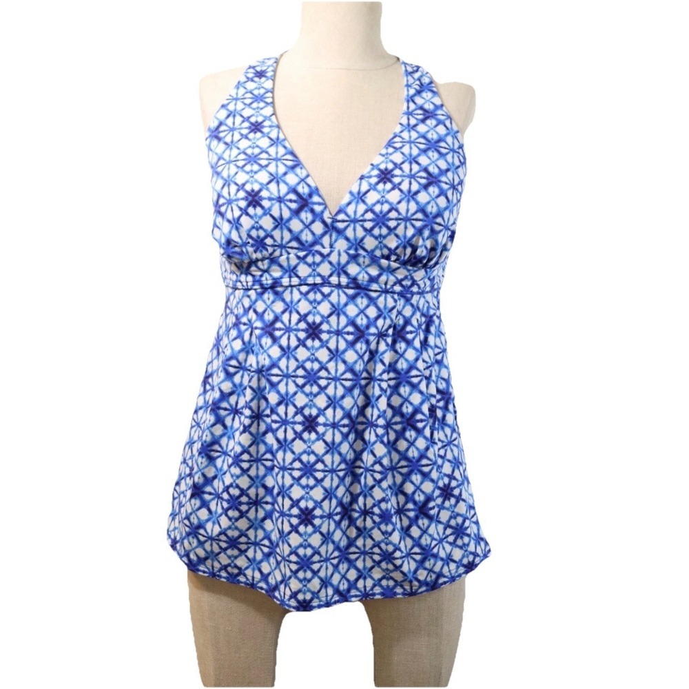 Lands End Swim Top Only Size 10 Blue Resortwear Cruise Vacation Beach Tankini To